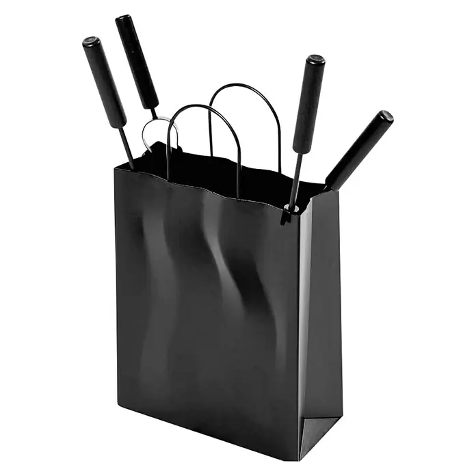 Lienbacher Juego de utensilios para chimenea - 4 pzs., Negro, Altura: 56 cm - Juego de herramientas para chimenea negro en un soporte moderno. Incluye pala, escoba, atizador y tenazas.
