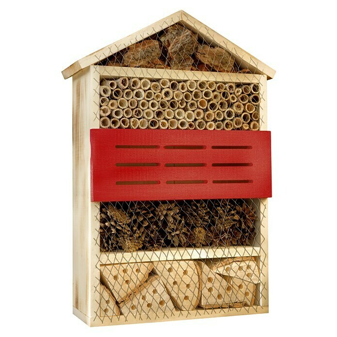 Windhager InsektenhotelL x B x H: 33,5 x 14 x 49,5 cm, Holz, Naturbraun/Rot, Geflammt Front View