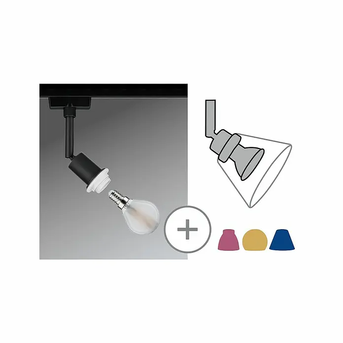 Paulmann URail LED-Spot DecoSystems - Lampenfassung: E14, Farbe: Schwarz - Eine Schwenkbare Deckenleuchte mit austauschbaren Farbfiltern zur individuellen Anpassung der Lichtatmosphäre im Raum.