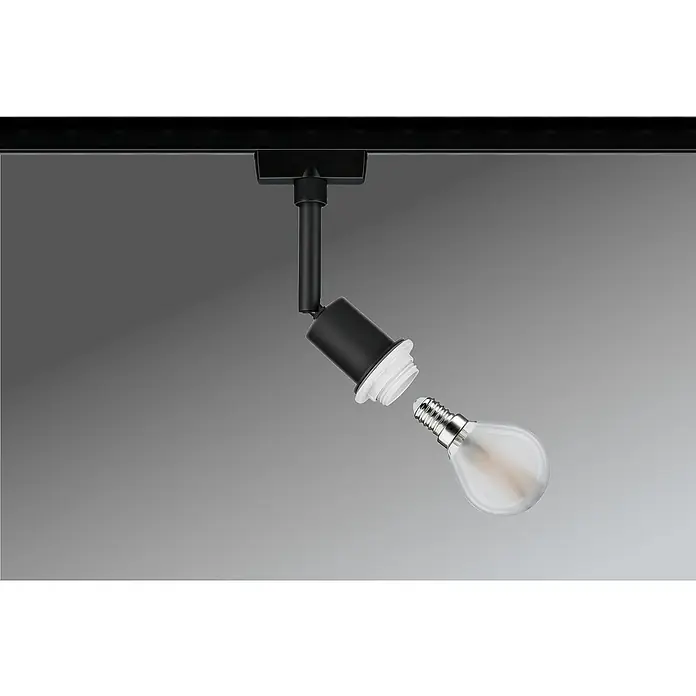 Paulmann URail Foco LED para riel DecoSystems - Portalámparas: E14, Color: Negro - Lámpara de carril negra con bombilla extraída. Iluminación elegante para interiores modernos.