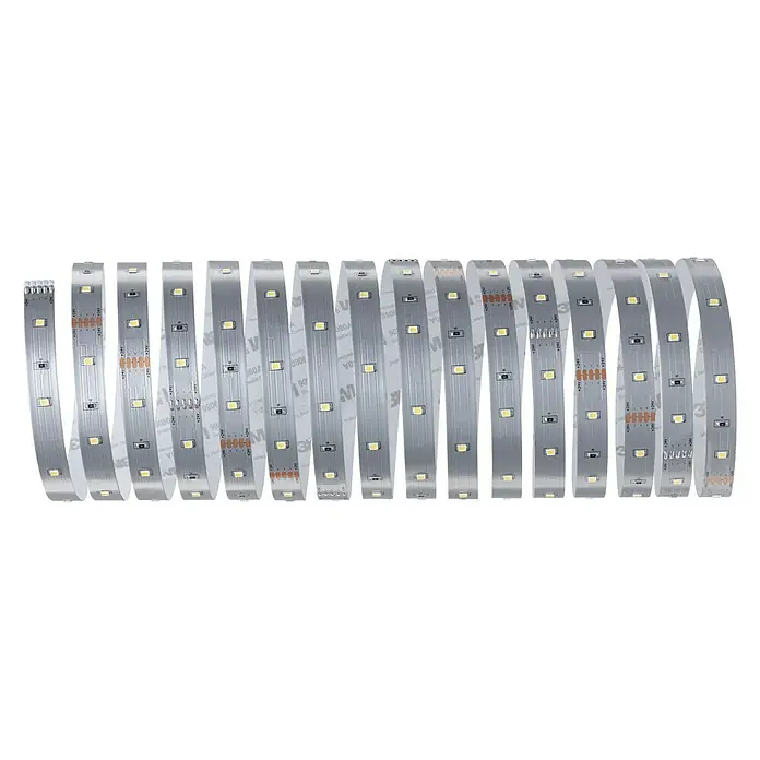 Paulmann MaxLED 250 Tira LED - Largo: 5 m, Color de luz: Blanco diurno, 19 W, 1.500 lm, IP20 - Primer plano de una tira de luz LED enrollada en un carrete, mostrando las pequeñas luces LED y el dorso adhesivo para el montaje.