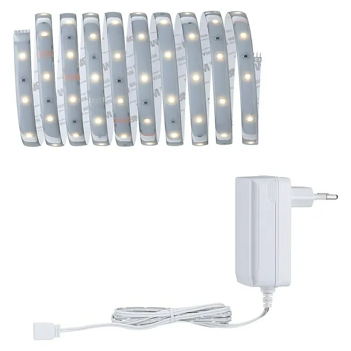 Paulmann MaxLED 250 LED-Band Basisset IP44 - Länge: 3 m, Lichtfarbe: Warmweiß, 12 W, 720 lm, 24 V, IP44 - LED-Streifen mit hellem Licht und zugehörigem Netzteil, perfekt für stimmungsvolle Beleuchtung.