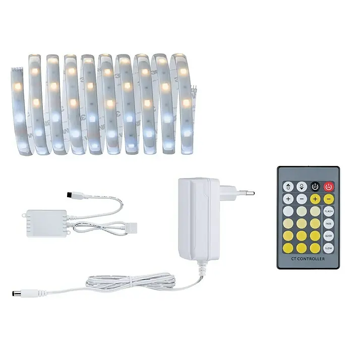 Paulmann MaxLED 250 LED-Band Tunable White Basisset - 3 m, Neutralweiß, IP44 - Ein Set aus LED-Streifenlichtern mit Fernbedienung, Netzteilen und Steuergerät für stimmungsvolle Beleuchtung.