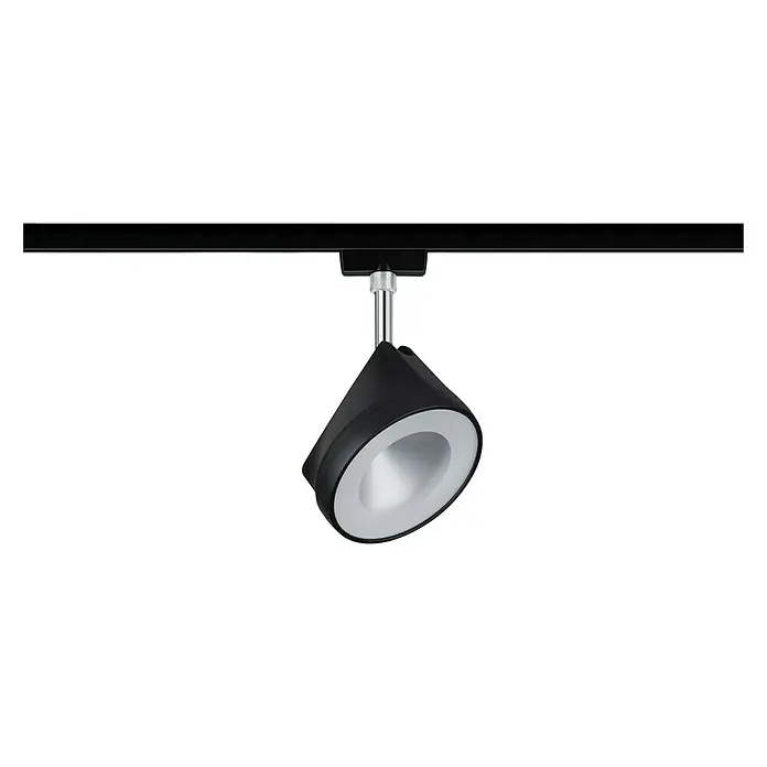 Paulmann URail LED-Spot Arena - 14 W, Schwarz, Chrom, Warmweiß - Diese Aufnahme zeigt eine moderne, schwarze LED-Schiene mit einem weißen Reflektor, ideal für stilvolle Akzentbeleuchtung.