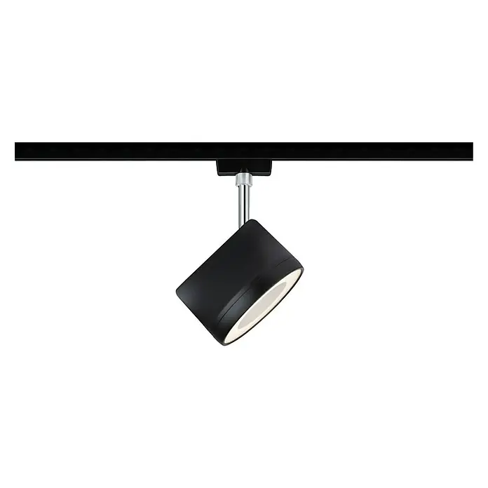 Paulmann URail LED-Spot Arena - 14 W, Schwarz, Chrom, Warmweiß - Schwarzer LED-Strahler an einer schwarzen Schiene, ideal für moderne Beleuchtungslösungen in Wohn- und Geschäftsräumen.