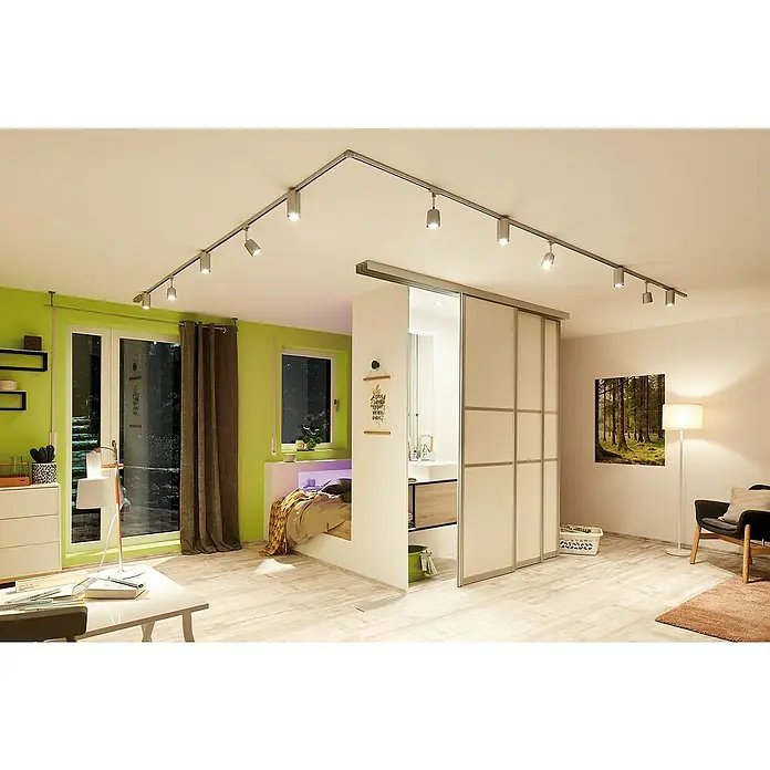 Paulmann LED-Lampe - GU10, Dimmbar, Warmweiß, 460 lm, 7 W, Farbe: Chrom - Modernes Interieur mit einem linearen Schienensystem mit Strahlern, das für eine helle und flexible Beleuchtung des Raumes sorgt.