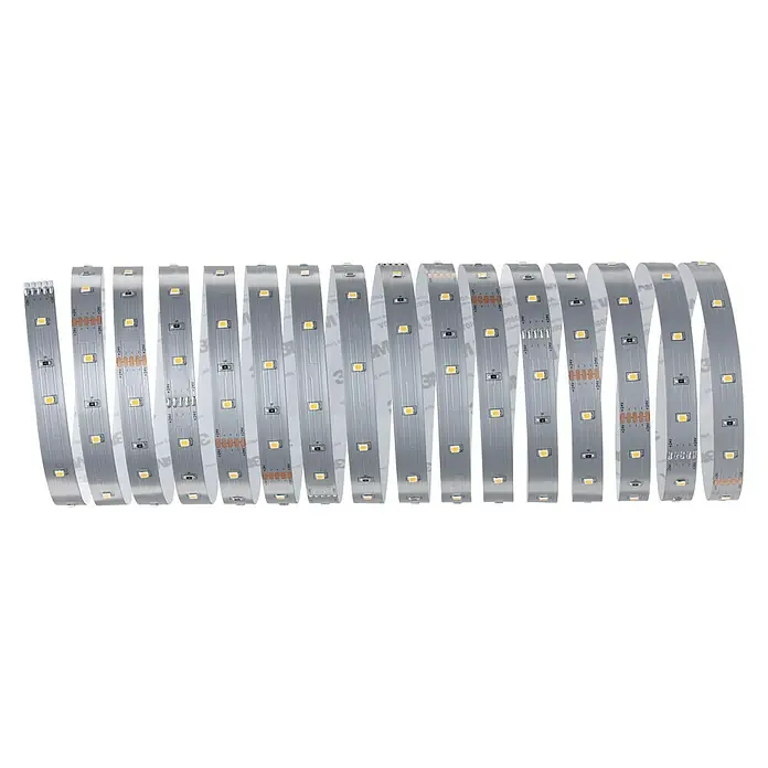 Paulmann MaxLED 250 Tira LED - Largo: 5 m, Color de luz: Blanco cálido, 19 W, 1.500 lm - Primer plano de una tira de luz LED enrollada en espiral, que muestra los diodos emisores de luz individuales y el diseño flexible del producto.