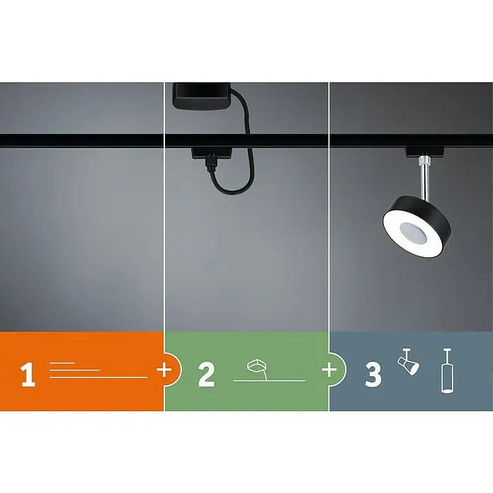 Paulmann URail LED-Spot Tubo - 5 W, L x B x H: 10,5 x 4,2 x 19,6 cm, Chrom-matt, Warmweiß - Schwarzes Schienensystem mit einem Netzanschluss und einer runden, dimmbaren LED-Leuchte für eine moderne und flexible Beleuchtungslösung.