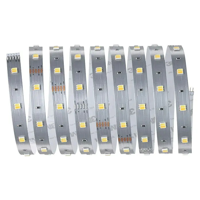 Paulmann MaxLED 250 Tira LED - Largo: 2,5 m, Blanco neutro, 9 W, 675 lm, IP20 - Primer plano de una tira de LED en una banda flexible, ideal para iluminación de acento y aplicaciones decorativas gracias a su diseño versátil.