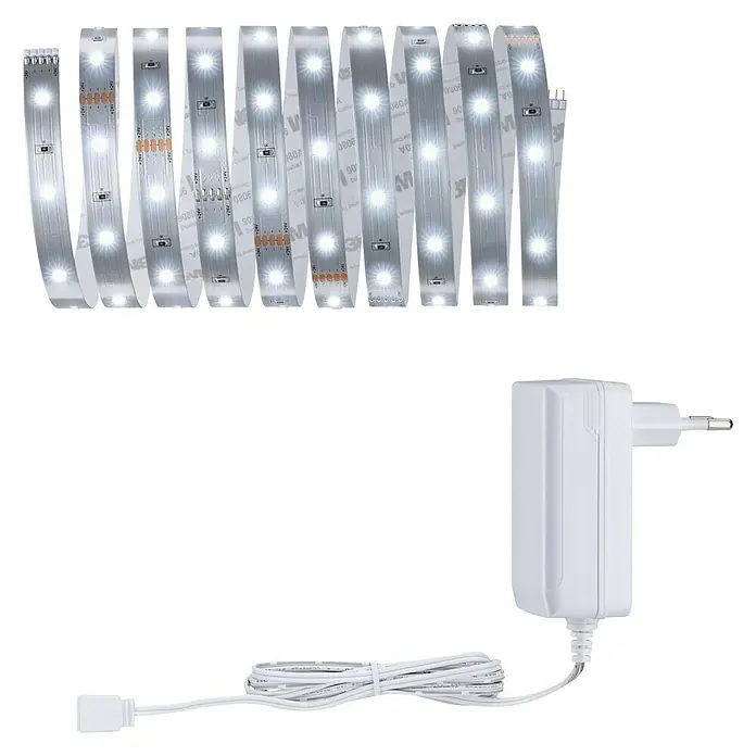 Paulmann MaxLED 250 Tira LED - Largo: 3 m, Color de luz: Blanco diurno, 12 W, 900 lm - Kit de tira de luz LED con adaptador de corriente, perfecto para crear iluminación ambiental en interiores. Fácil instalación y aplicaciones versátiles.