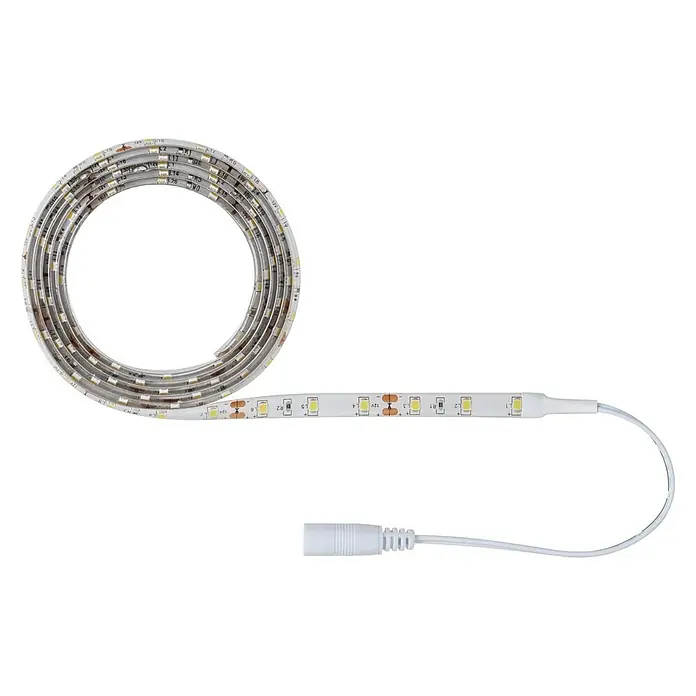 Paulmann Tira LED SimpLED - Largo: 1,5 m, Color de luz: Blanco cálido, 5 W, 450 lm - Tira de luz LED blanca, enrollada, con un conector de corriente blanco en un extremo.