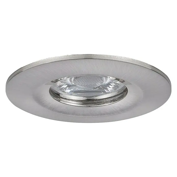 Paulmann LED-Einbauleuchte rund Nova Mini - 4 W, Eisen gebürstet, Warmweiß, Leuchtenkopf beweglich - Nahaufnahme einer LED-Deckeneinbauleuchte aus gebürstetem Metall mit klarem Licht. Sie spendet modernes und energiesparendes Licht.