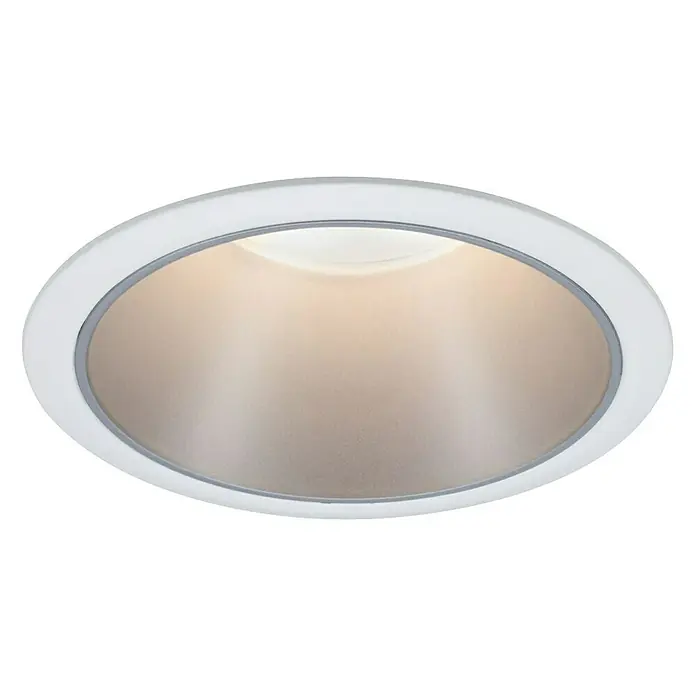 Paulmann LED-Einbauleuchte Cole - 19,5 W, Weiß/Silber, Warmweiß, 3 Stk. - Das Bild zeigt eine runde, weiße Einbauleuchte mit einem hellen, nach innen gewölbten Reflektor, der für eine gleichmäßige Ausleuchtung sorgt.
