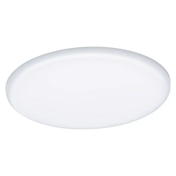 Paulmann LED-Panel rund Veluna VariFit - 17,5 W, Ø x H: 18,5 x 3,1 cm, Satin, Neutralweiß, 4.000 K - Nahaufnahme einer runden, weißen Deckenleuchte, die ein sanftes, diffuses Licht ausstrahlt und eine moderne Atmosphäre schafft.