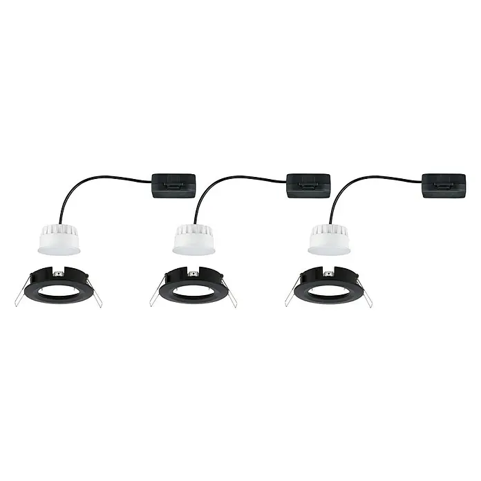 Paulmann Nova LED-Einbauleuchten-Set - 6,5 W, 3 Stk., Warmweiß, Durchmesser: 7,8 cm, Schwarz - Ein Satz von drei modularen LED-Einbaustrahlern, bestehend aus Lampenschirm, Leuchtmittel und Anschlussbox, die für eine flexible Beleuchtungslösung sorgen.