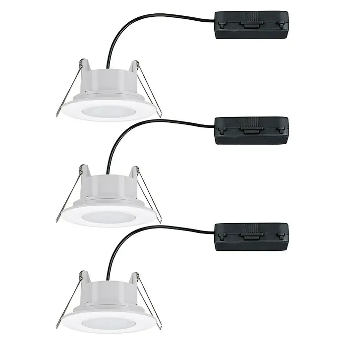 Paulmann LED-Einbauleuchte Calla - 18 W, Weiß, IP65, 3 Stk. - Drei LED-Einbaustrahler mit schwarzem Kabel und Anschlussbox. Ideal für moderne Beleuchtungslösungen im Innenbereich.