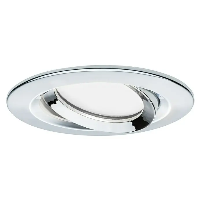 Paulmann LED-Einbauleuchten-Set rund Nova Plus - 6,8 W, Chrom, 3 Stk., Warmweiß - Bild einer runden, schwenkbaren LED-Einbauleuchte mit einem chromfarbenen Rahmen. Geeignet für stilvolle Akzentbeleuchtung in Innenräumen.