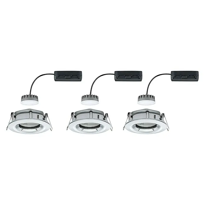 Paulmann LED-Einbauleuchten-Set rund Nova Plus - 6,8 W, Chrom, 3 Stk., Warmweiß - Drei LED-Einbaustrahler im Set. Die Leuchten sind chromfarben und haben eine runde Form, ideal für moderne Innenräume und eine energieeffiziente Beleuchtung.