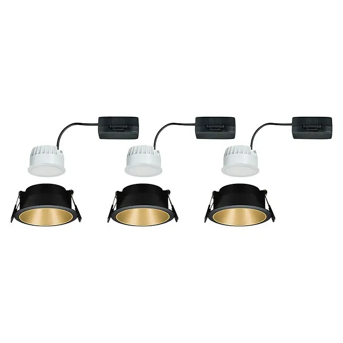 Paulmann LED-Einbauleuchte Cole - 19,5 W, Schwarz/Gold, Warmweiß, 3 Stk. - Drei LED-Einbaustrahler-Sets mit schwarzer Blende und goldenem Reflektor für stimmungsvolle Beleuchtung.