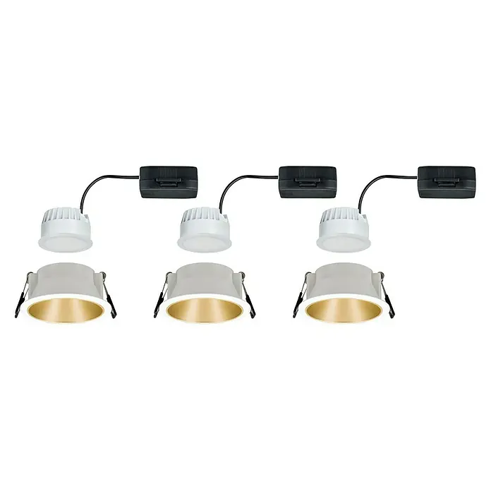 Paulmann LED-Einbauleuchte Cole - 19,5 W, Weiß/Gold, Warmweiß, 3 Stk. - Einblick in ein LED-Einbaustrahler-Set. Diese Leuchten bieten eine elegante Lösung für die Innenraumbeleuchtung mit modernster Technik.