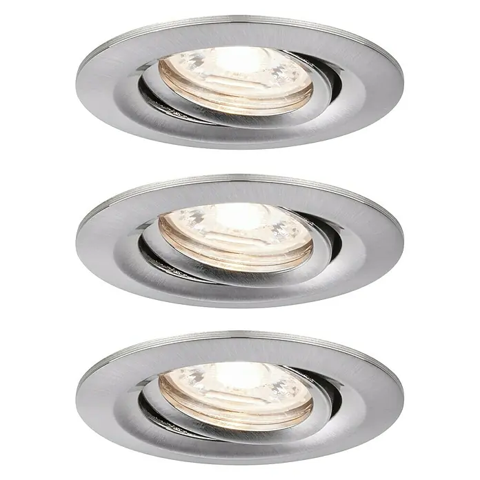 Paulmann Set de focos LED empotrables Nova MIni - 12 W, Hierro cepillado, Blanco cálido, Cabezal de lámpara móvil - Tres focos empotrables modernos en plata cepillada. El diseño giratorio asegura una luz dirigida.