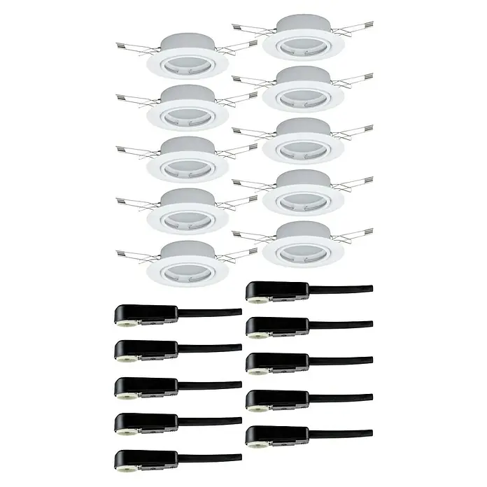 Paulmann Einbauleuchten-Set Base - 10 W, Weiß, 10 Stk. - Dieses Bild zeigt LED-Einbaustrahler mit Anschlussklemmen, ideal für die Beleuchtung Ihres Zuhauses.