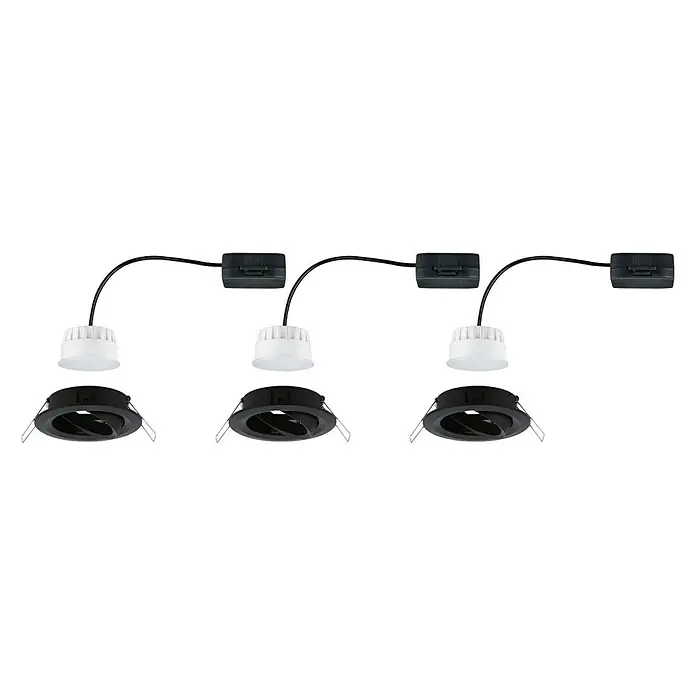 Paulmann Nova LED-Einbauleuchten-Set - Warmweiß, Durchmesser: 8,4 cm, Schwarz - Abgehängte LED-Leuchten: Ein Set aus drei modernen, schwarzen Einbauleuchten mit weißem Diffusor und schwarzen Anschlussdosen für stilvolle Beleuchtung.