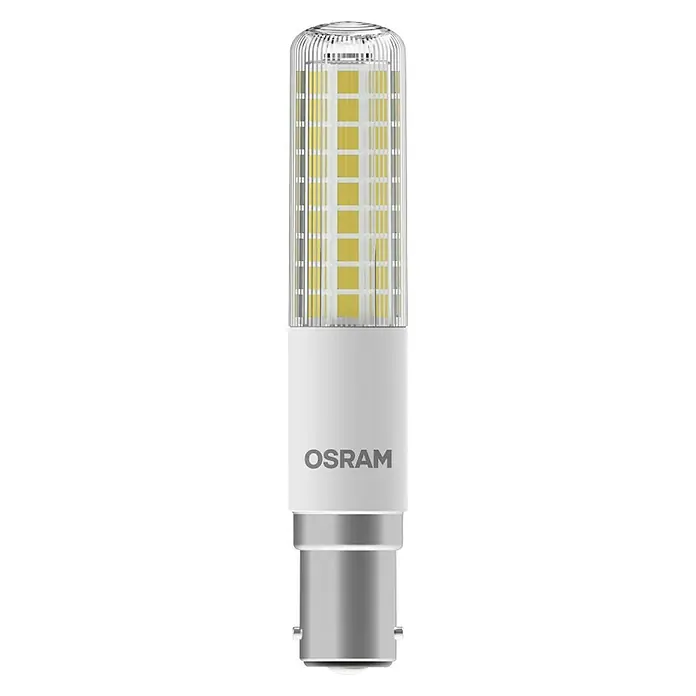 Osram LED-Lampe T Slim - B15d, Dimmbar, Warmweiß, 1.055 lm, 8 W - Ein Osram LED-Leuchtmittel mit BA15s-Sockel. Energiesparend und langlebig, ideal für den Einsatz in verschiedenen Leuchten.