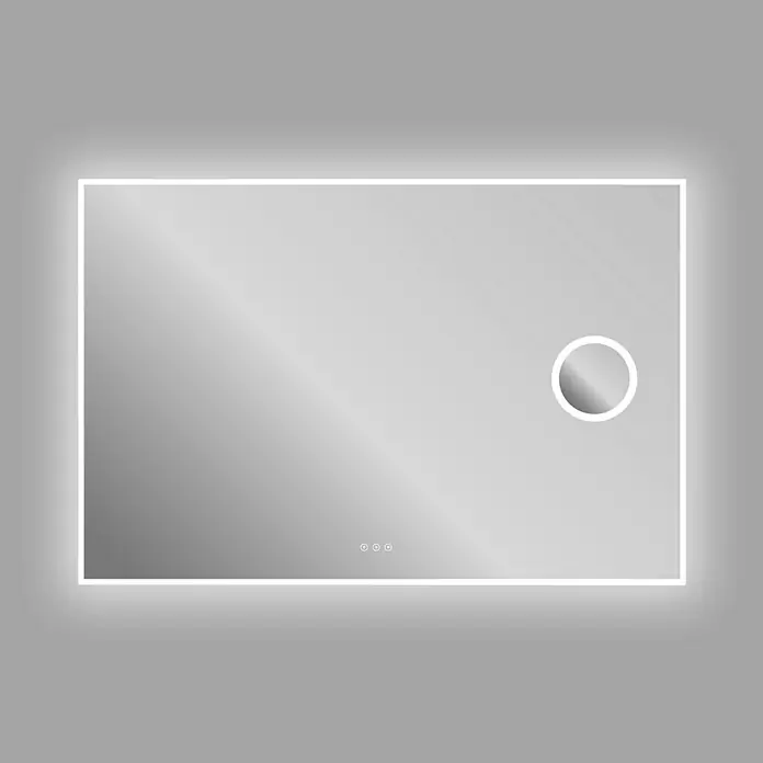 Espejo con luz Shira - 120 x 80 cm - Un espejo rectangular iluminado con LED con un interruptor redondo y tres botones táctiles.