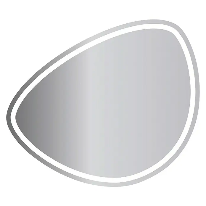 Espejo con luz Stone - 80 x 60 cm - Insignia plateada de forma redondeada con un borde blanco, ideal para acentos de producto y para resaltar áreas clave.