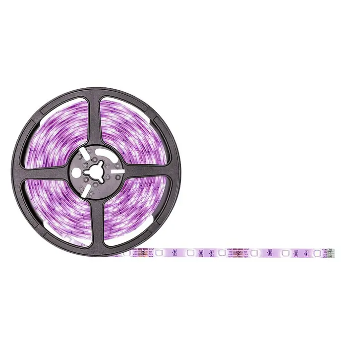Paulmann LED-Band Strip RGB - 5 m, RGB - LED-Streifen auf einer Spule. Der LED-Streifen ist violett und wird für die Beleuchtung verwendet.