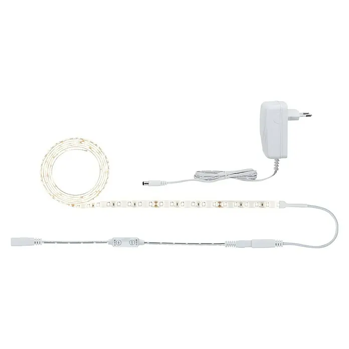 Paulmann LED-Band Power Strip - Länge: 1,5 m, Lichtfarbe: Warmweiß, 17 W, 1.650 lm, 24 V - Weißes LED-Band mit Stromkabel und Stecker, aufgerollt und bereit zur Installation. Ideal für stimmungsvolle Beleuchtung im Innenbereich.