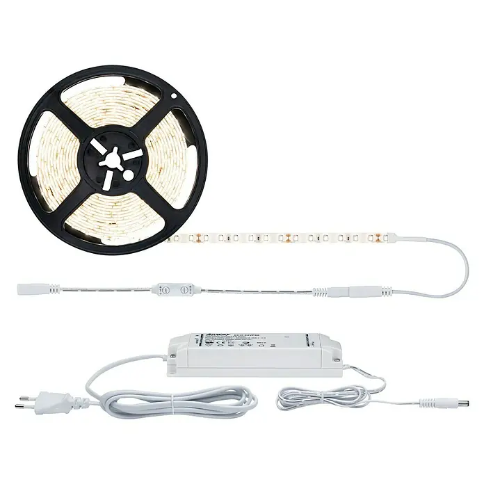 Paulmann LED-Band Power Strip - Länge: 5 m, Lichtfarbe: Warmweiß, 50 W, 5.500 lm, 24 V - LED-Streifen-Set: Rolle mit LED-Band, Verbindungskabel und Netzteil für flexible Beleuchtungslösungen im Innenbereich.