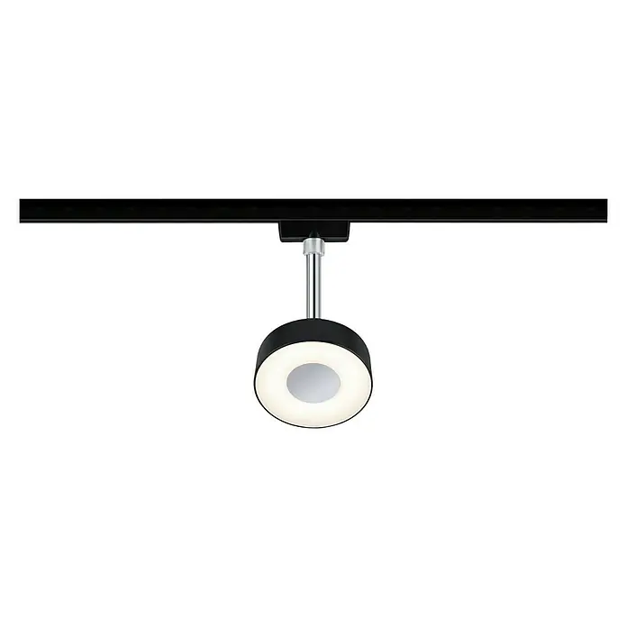 Paulmann URail LED-Spot Circle - 5 W, Schwarz, Chrom, Warmweiß - Moderne schwarze Trackleuchte mit runder Form und hellem, diffusem Licht, ideal für minimalistische Innenräume.