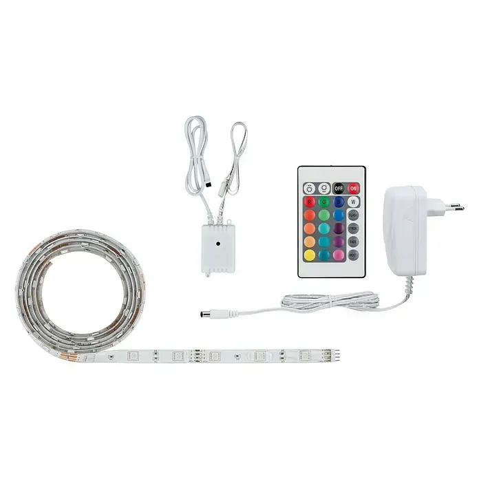 Paulmann Tira LED - Largo: 1,5 m, Color de luz: RGB, 12 W, 152 lm - Kit de tira LED con mando a distancia, adaptador de corriente y controlador. Sistema de iluminación flexible para crear ambiente.