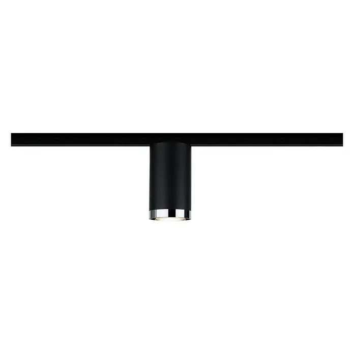 Paulmann URail LED-Spot Tube - Schwarz, Chrom, GU10, Ø x H: 6,5 x 11,2 cm - Eine moderne schwarze Schienenleuchte mit zylindrischem Spot und Chromdetails, ideal für minimalistische Innenräume.