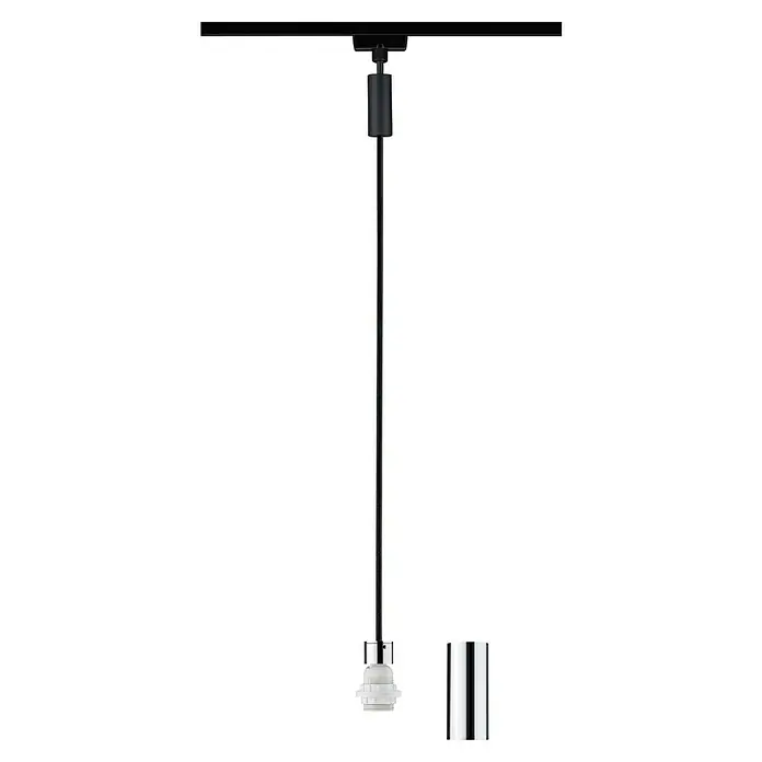 Paulmann URail 2Easy Pendelleuchte Basic - 20 W, Schwarz, Chrom, Höhe: 150 cm - Eine elegante, schwarze Hängeleuchte mit chromfarbenen Details und Fassung, ideal für moderne Innenräume.