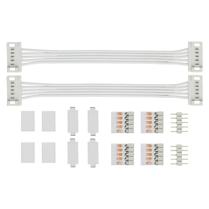 Paulmann MaxLED Juego de conectores - 2 ud. - La imagen muestra un conjunto de conectores y cables para tiras de LED, útiles para instalar y expandir sistemas de iluminación LED.