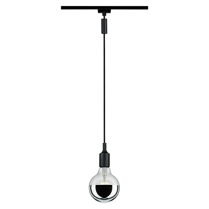Paulmann URail Pendeladapter Universal - Schwarz - Eine moderne schwarze Hängelampe mit einer Edison-Glühbirne, die für stilvolle Beleuchtung sorgt. Das Design ist schlicht und elegant gehalten.
