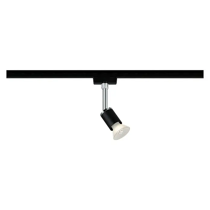 Paulmann URail Regleta Pure II - L x An x Al: 6,6 x 5,8 x 15,1 cm, GU10, Negro - Foco LED negro sobre carril negro con brazo plateado. El foco moderno es perfecto para iluminación de acento en cualquier habitación.