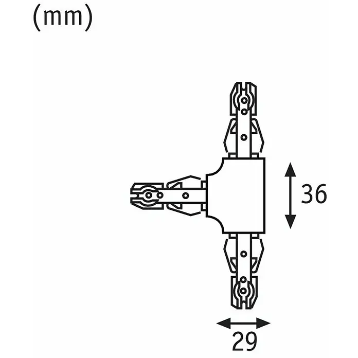 Paulmann URail T-Verbinder - Weiß, L x B x H: 10,4 x 6,2 x 1,8 cm - Produktdarstellung eines T-förmigen Verbindungsstücks mit Maßangaben, ideal für Konstruktions- und Montageanwendungen mit präzisen Details.