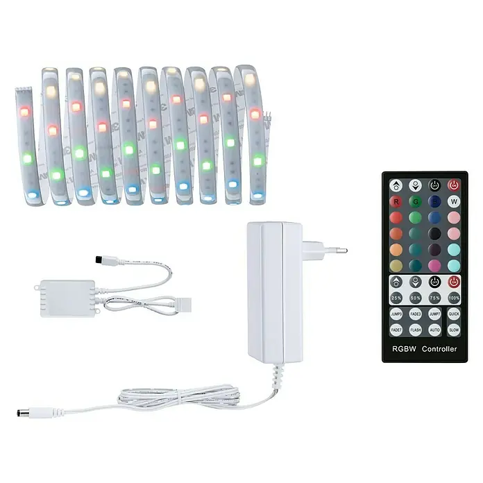 Paulmann MaxLED 250 LED-Band Basisset RGBW Protecting Cover IP44 - Länge: 3 m, Lichtfarbe: RGBW, 20 W, 690 lm - RGBW LED-Streifen-Set mit Fernbedienung, Netzteil und Controller für stimmungsvolle Beleuchtung im Innenbereich.