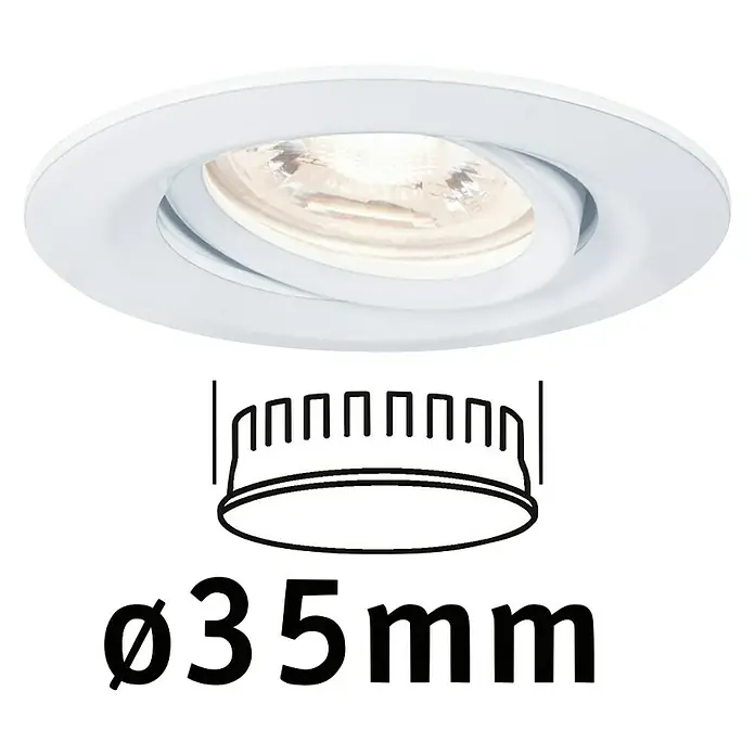 Paulmann LED-Einbauleuchte rund Nova Mini - 4 W, Weiß, Warmweiß - Weißer Einbaustrahler mit Maßangabe. Die Leuchte ist für eine präzise Beleuchtung konzipiert. Ideal für moderne Wohnräume.