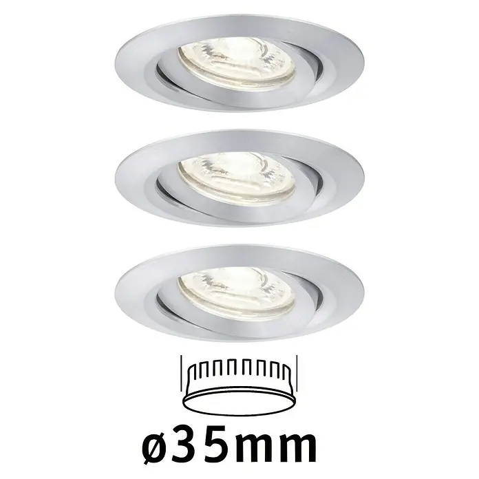Paulmann LED-Einbauleuchten-Set Nova Mini - 12 W, Aluminium gebürstet, 3 Stk., Warmweiß - Drei runde, silberfarbene Deckeneinbaustrahler mit schwenkbarem Leuchtmittel für flexible Beleuchtung.
