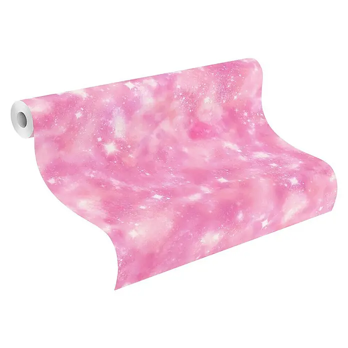 Rasch Kids & Teens III Papiertapete Universum - Pink, Grafisch, 10,05 x 0,53 m - Eine Rolle rosafarbene Galaxie-Tapete.