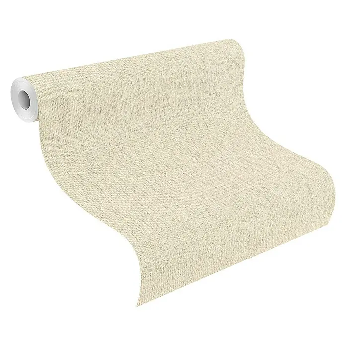 Rasch Poetry II Vliestapete Rusty - Beige, Uni, 10,05 x 0,53 m - Nahaufnahme einer Rolle Tapete in einem hellen Farbton, die eine dezente Textur aufweist und für eine natürliche Wandgestaltung sorgt.