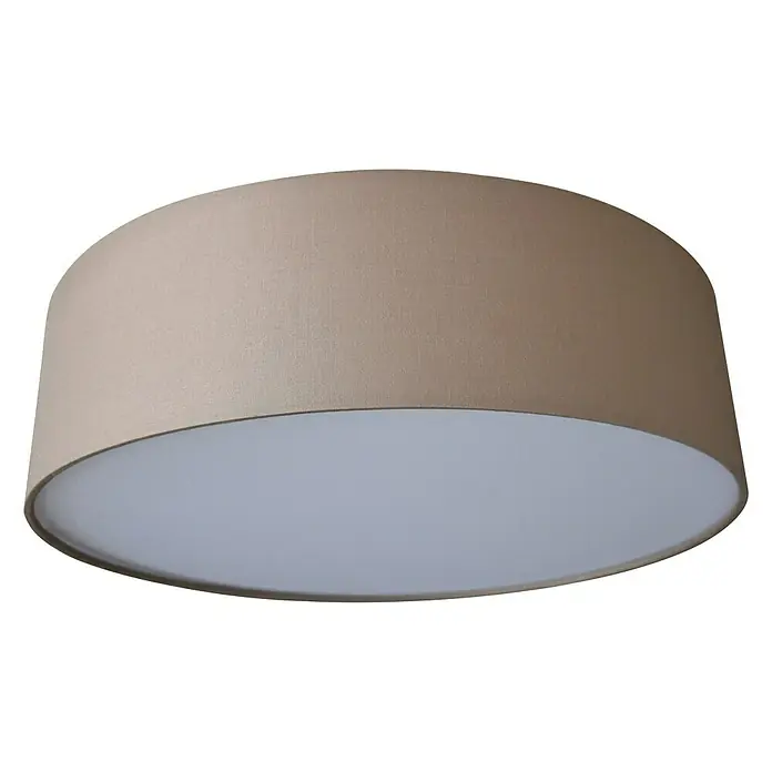 Tween Light Deckenleuchte rund Tessile - 80 W, Ø x H: 40 x 11 cm, Taupe, E27 - Nahaufnahme einer modernen Deckenleuchte mit einem beigen Lampenschirm und einer weißen Diffusorabdeckung, ideal für stilvolle Innenräume.