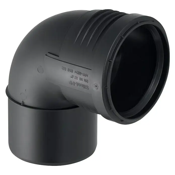 Geberit Silent PP-Bogen - Nennweite: 90 mm, 87,5 ° - Schwarzer Kunststoff-Rohrbogen für Sanitäranwendungen. Optimal für Abwasserleitungen, langlebiges PP-MD Material, DN 90 87,5°.