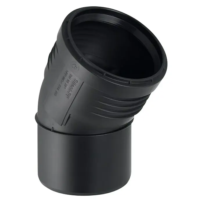 Geberit Silent PP-Bogen - Nennweite: 90 mm, 30 ° - Ein schwarzes Silent-PP Abflussrohrbogen, perfekt für geräuscharmen Abfluss in Sanitäranlagen, mit einem Winkel für flexible Installationen.