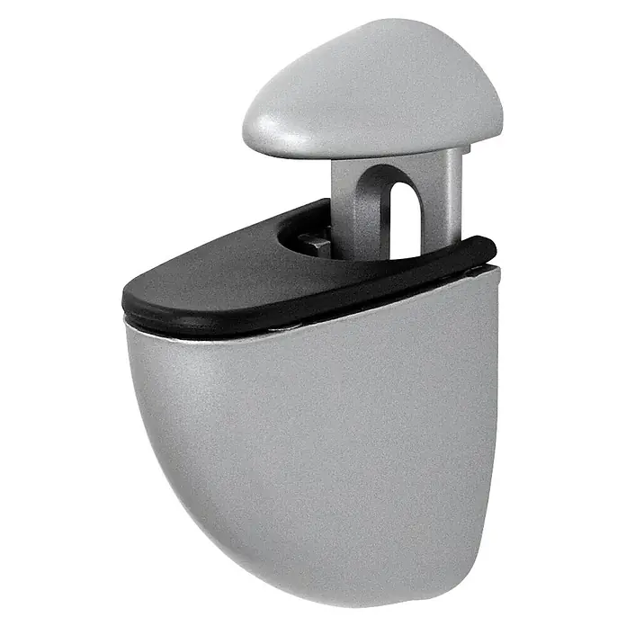 Dolle Wandregalhalter-Set Jam - Belastbarkeit: 20 kg, Silber, 2 Stk. - Nahaufnahme einer silbernen Regalhalterung mit schwarzem Einsatz, ideal für Glasböden und moderne Einrichtungen.